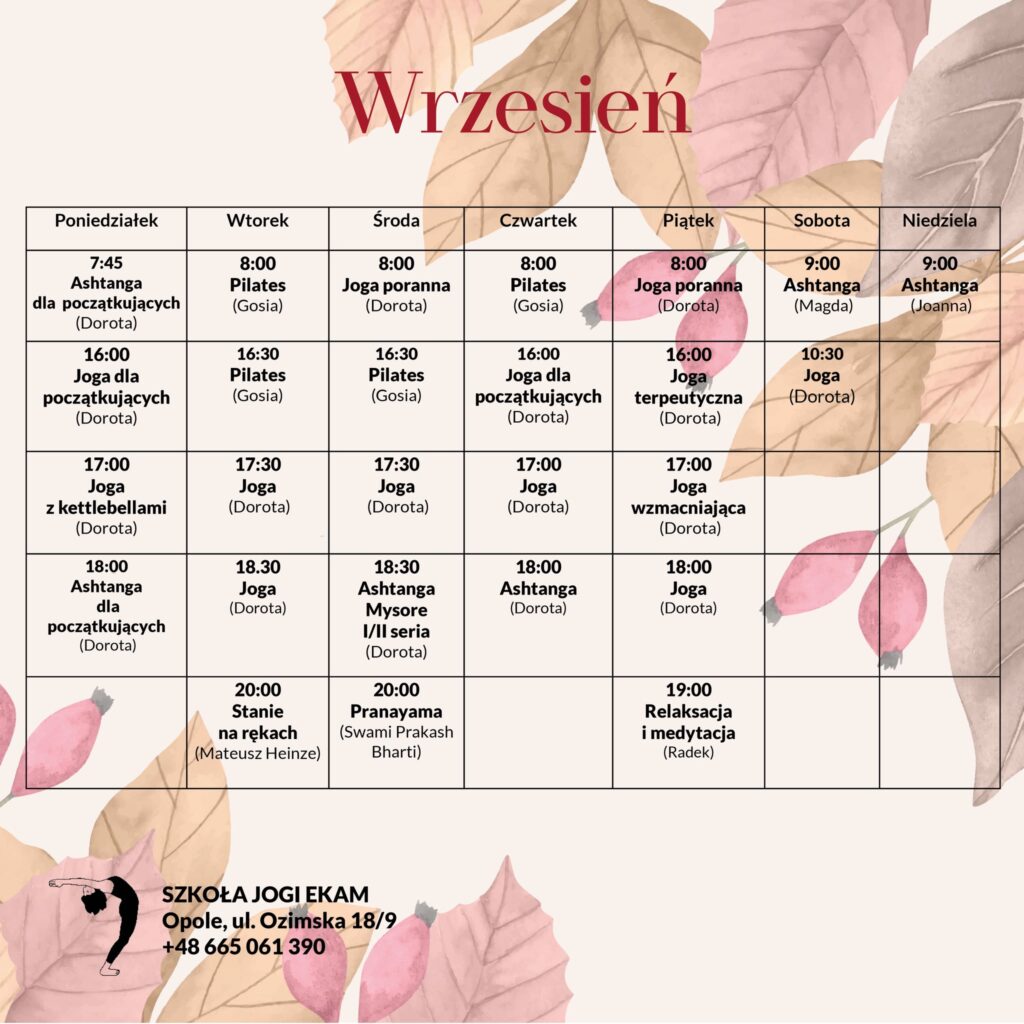 Joga Ekam grafik zajęć wrzesień